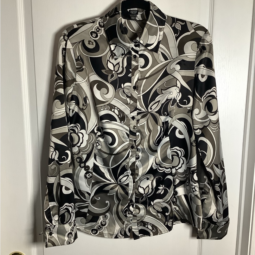 Y2K Esprit Black and White Patterned Shirt